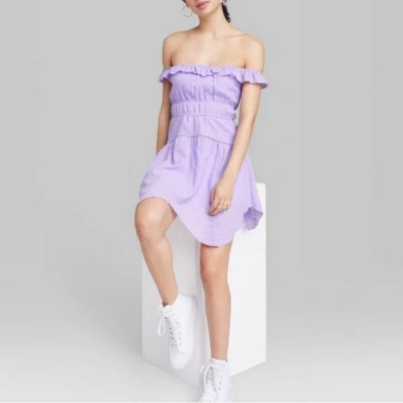 Wild Fable Lavender Texture Ruffle Fit & Flare Dress EUC XS - Picture 3 of 12